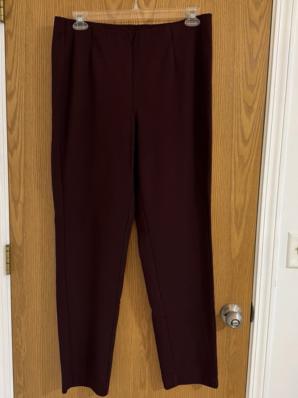 J.Jill Ponte Slim Leg Pants Womens L Tall Burgundy Stretch Pull On Trousers